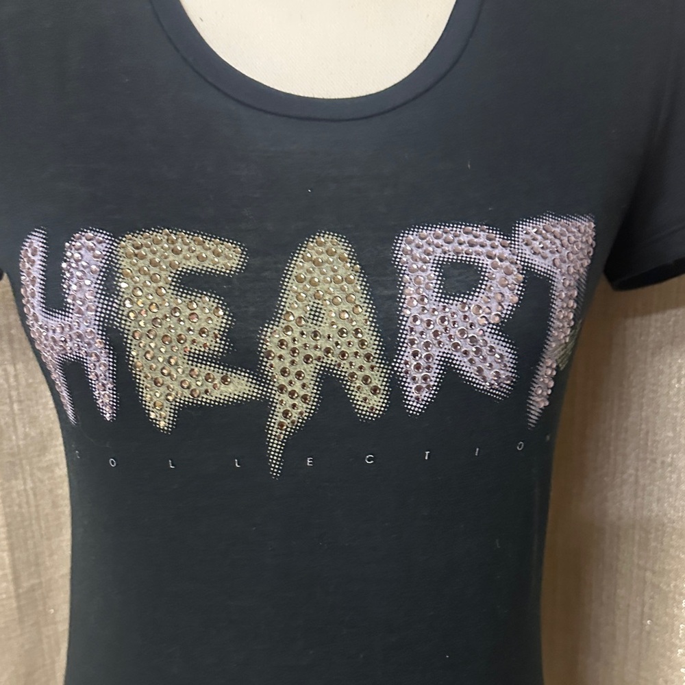 Emporio Armani Black T-Shirt with Swarovski crystal embellishments size 42